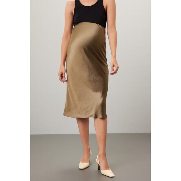 RIPE Gold Satin Shine Midi Maternity Slip Style Skirt Size Extra Large - Picture 2 of 10